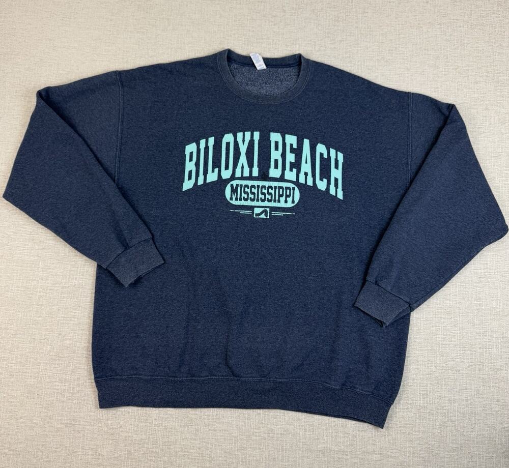 Biloxi Beach Mississippi Sweatshirt Mens XL Jerzees Navy Blue Crewneck Graphic